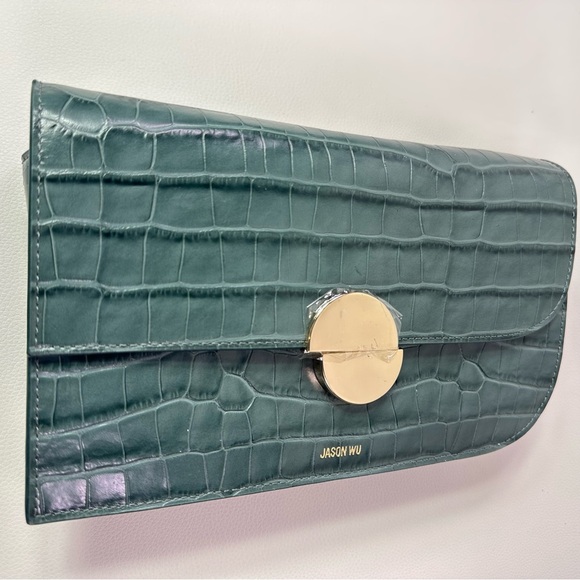 NEW JASON WU ORBIT SAGE LEAF GREEN LEATHER CROC EMBOSSED BAG AUTHENTIC - Picture 2 of 15